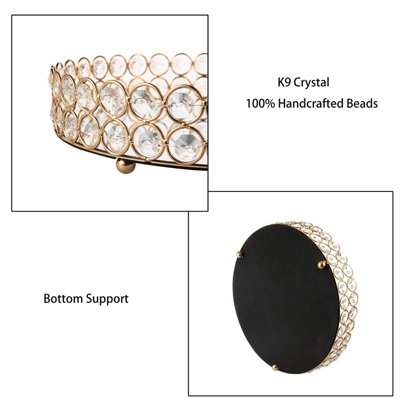 Feyarl Crystal Perfume Tray Makeup Cosmetic Vanity Organizer Jewelry Trinket Display Storage Mirrored Decorative Tray Skin Care Tray for Dresser Home Deco Birthday Gift(Round 10" inch) (Gold) - Image 5